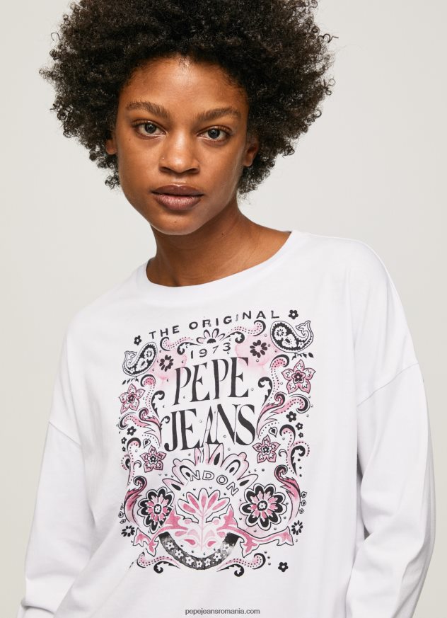 tricou cu maneca lunga cu maxi logo femei Pepe Jeans alb 6Z0R46389