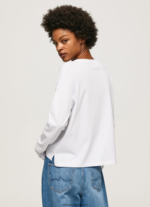 tricou cu maneca lunga cu maxi logo femei Pepe Jeans alb 6Z0R46389