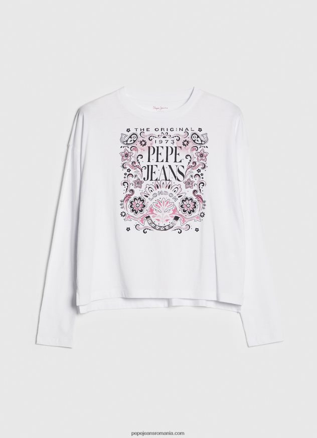 tricou cu maneca lunga cu maxi logo femei Pepe Jeans alb 6Z0R46389