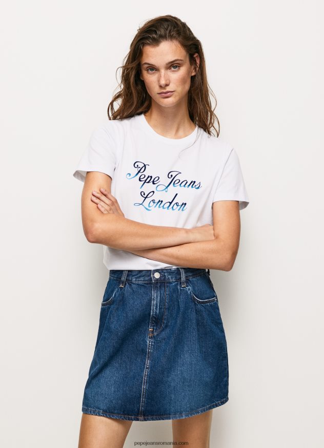 tricou din bumbac cu logo imprimat femei Pepe Jeans alb 6Z0R46411