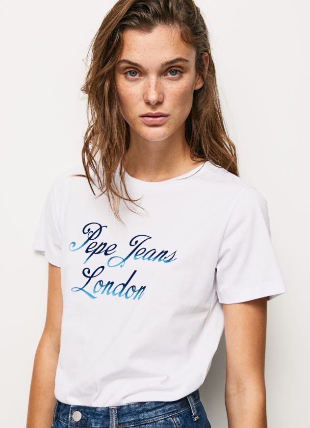 tricou din bumbac cu logo imprimat femei Pepe Jeans alb 6Z0R46411
