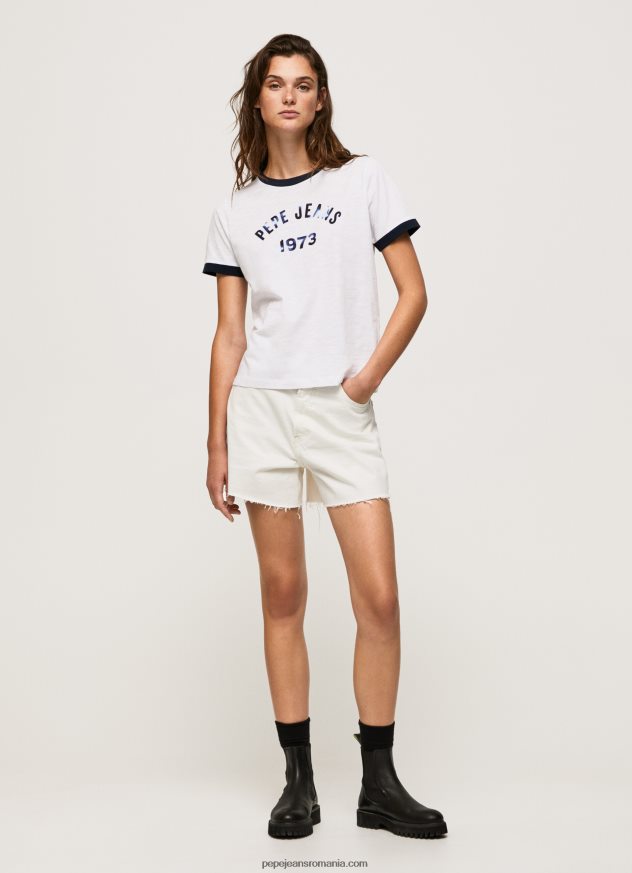 tricou din bumbac cu logo imprimat femei Pepe Jeans alb 6Z0R46424
