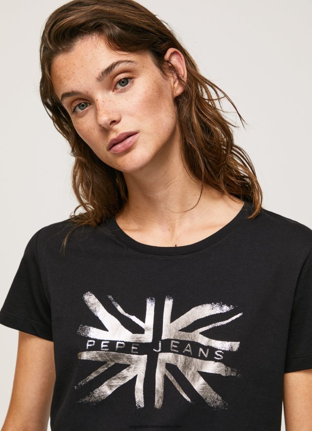 tricou din bumbac cu logo metalic femei Pepe Jeans negru 6Z0R46414