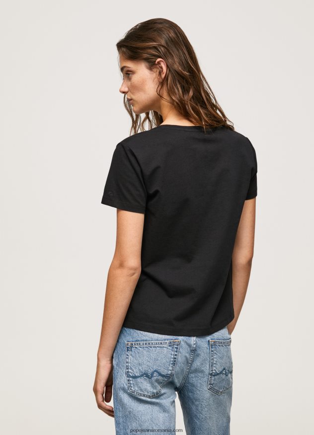 tricou din bumbac cu logo metalic femei Pepe Jeans negru 6Z0R46414