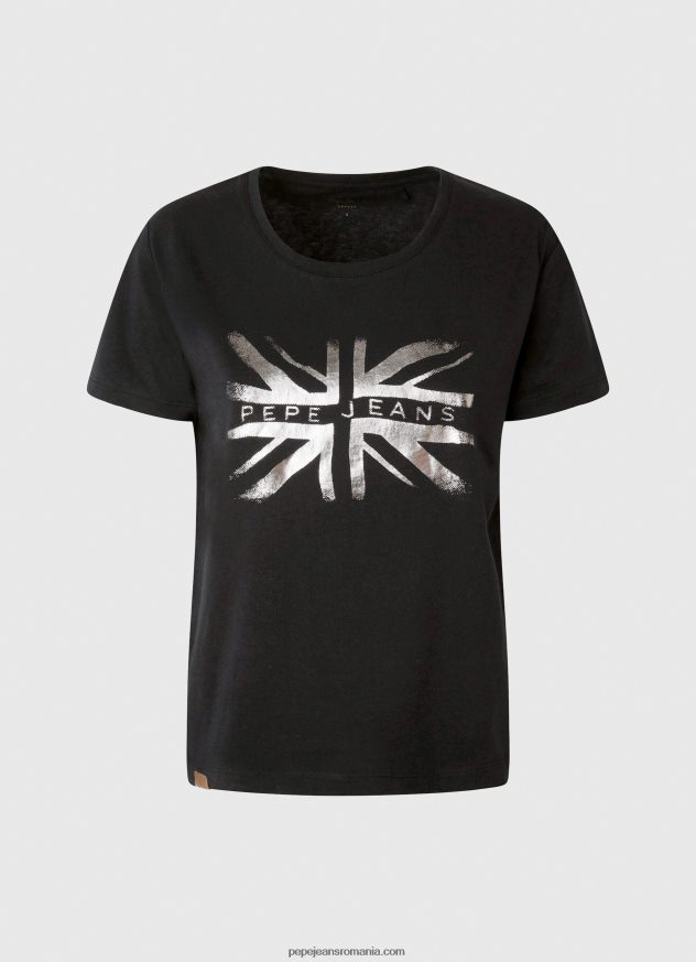 tricou din bumbac cu logo metalic femei Pepe Jeans negru 6Z0R46414