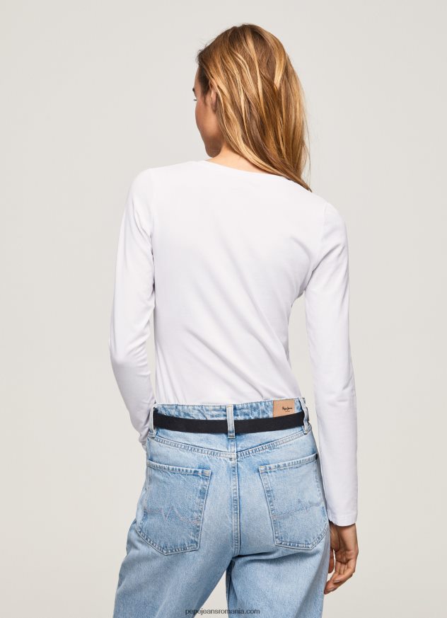 tricou din bumbac cu maneca lunga femei Pepe Jeans alb 6Z0R46469