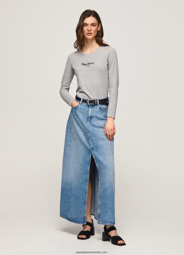 tricou din bumbac cu maneca lunga femei Pepe Jeans marnă cenușie 6Z0R46473