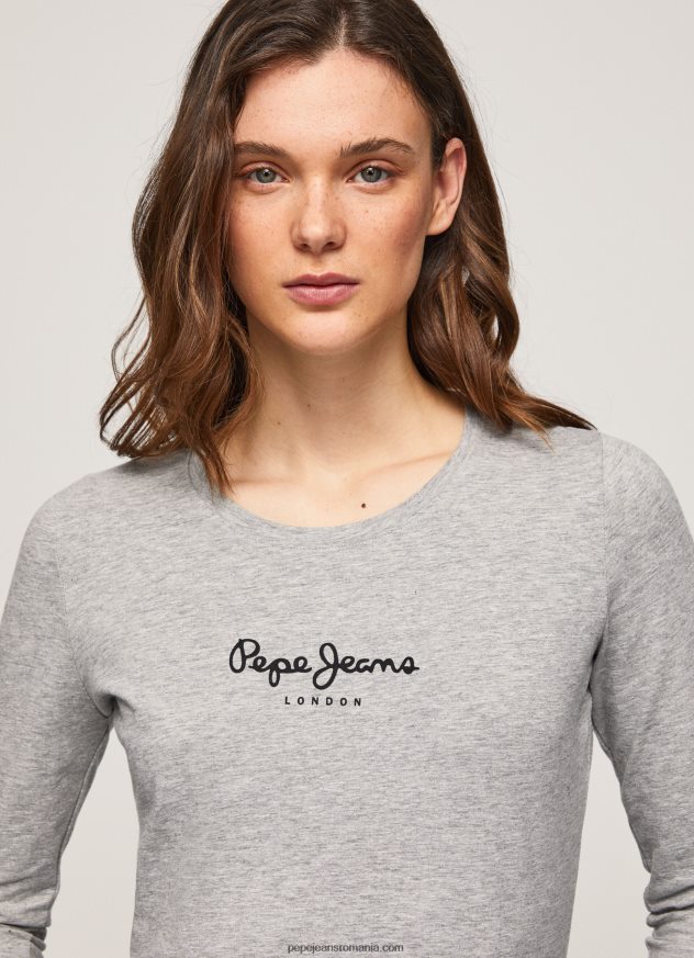 tricou din bumbac cu maneca lunga femei Pepe Jeans marnă cenușie 6Z0R46473