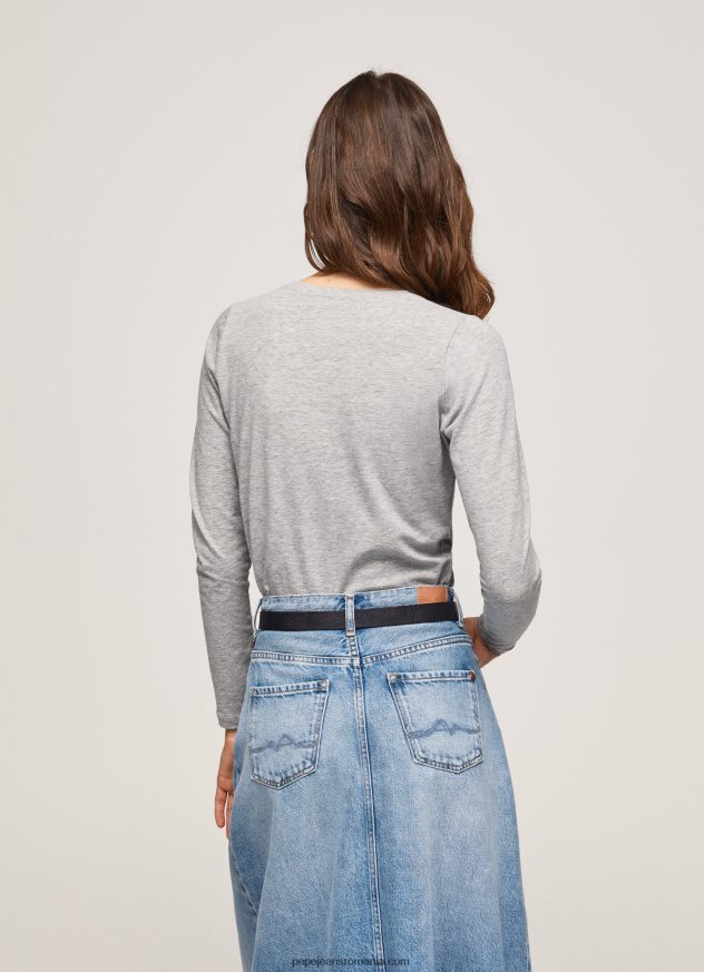 tricou din bumbac cu maneca lunga femei Pepe Jeans marnă cenușie 6Z0R46473