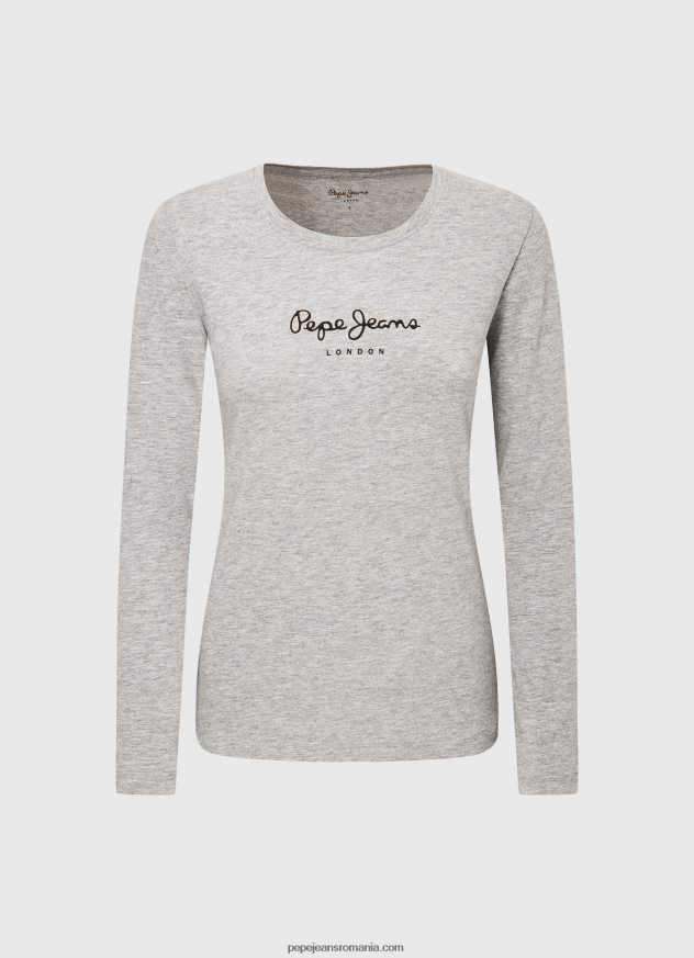 tricou din bumbac cu maneca lunga femei Pepe Jeans marnă cenușie 6Z0R46473
