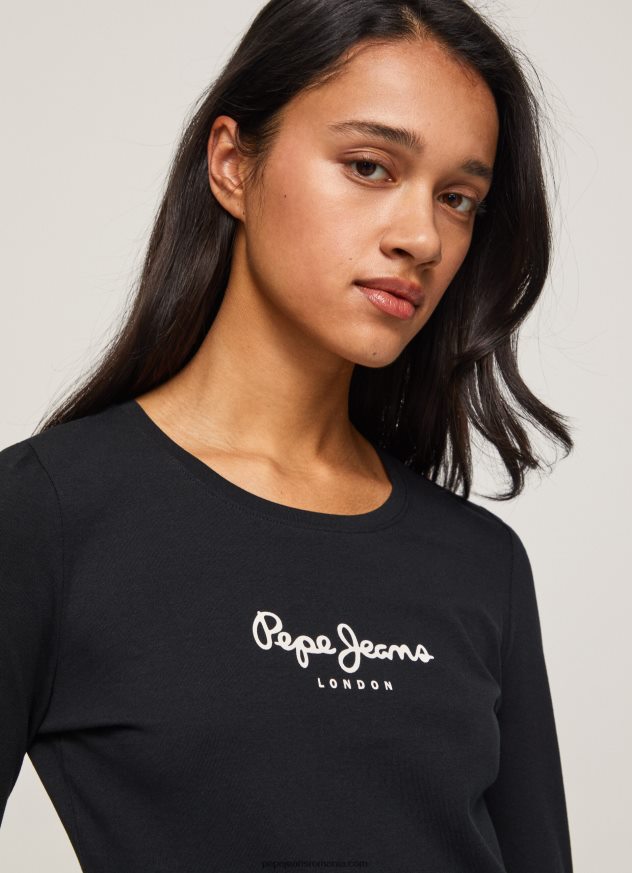 tricou din bumbac cu maneca lunga femei Pepe Jeans negru 6Z0R46471