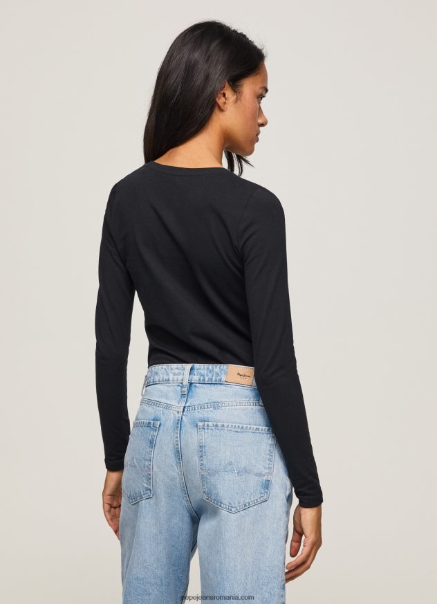 tricou din bumbac cu maneca lunga femei Pepe Jeans negru 6Z0R46471