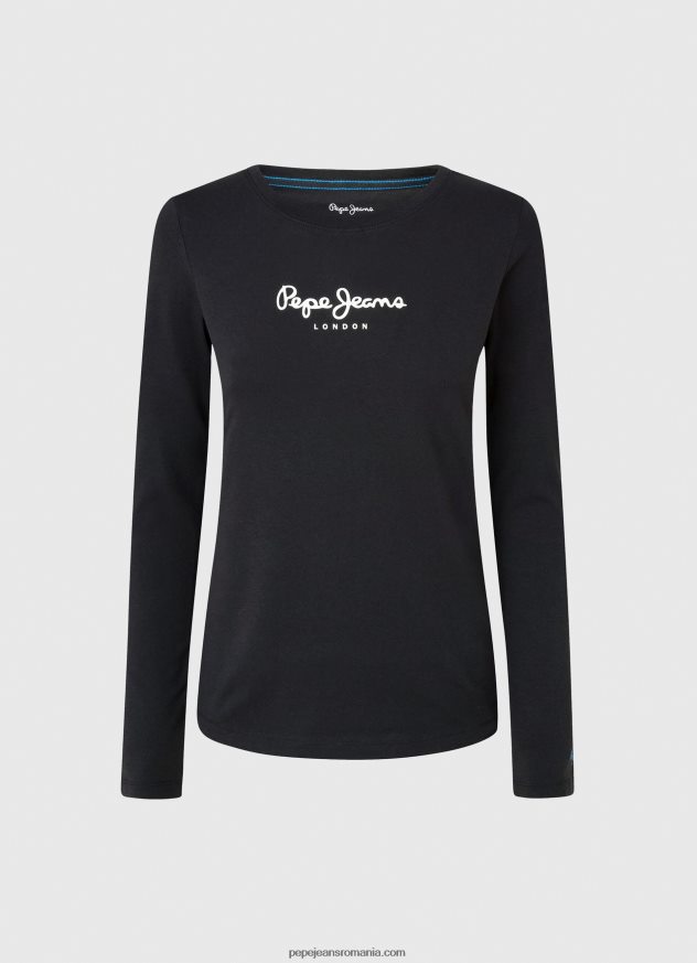 tricou din bumbac cu maneca lunga femei Pepe Jeans negru 6Z0R46471