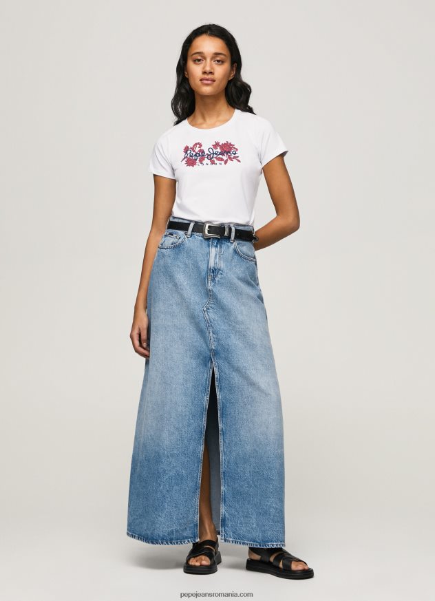 tricou din lycra cu imprimeu cu logo femei Pepe Jeans alb 6Z0R46385