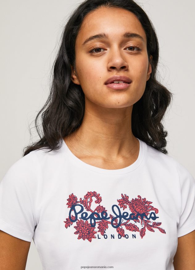 tricou din lycra cu imprimeu cu logo femei Pepe Jeans alb 6Z0R46385