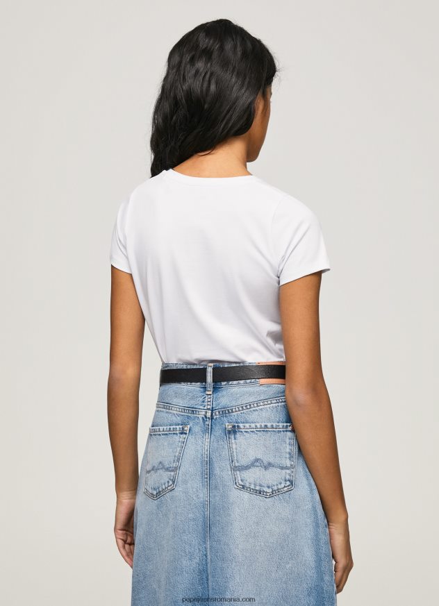 tricou din lycra cu imprimeu cu logo femei Pepe Jeans alb 6Z0R46385