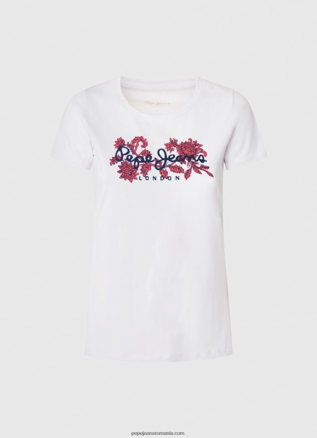 tricou din lycra cu imprimeu cu logo femei Pepe Jeans alb 6Z0R46385