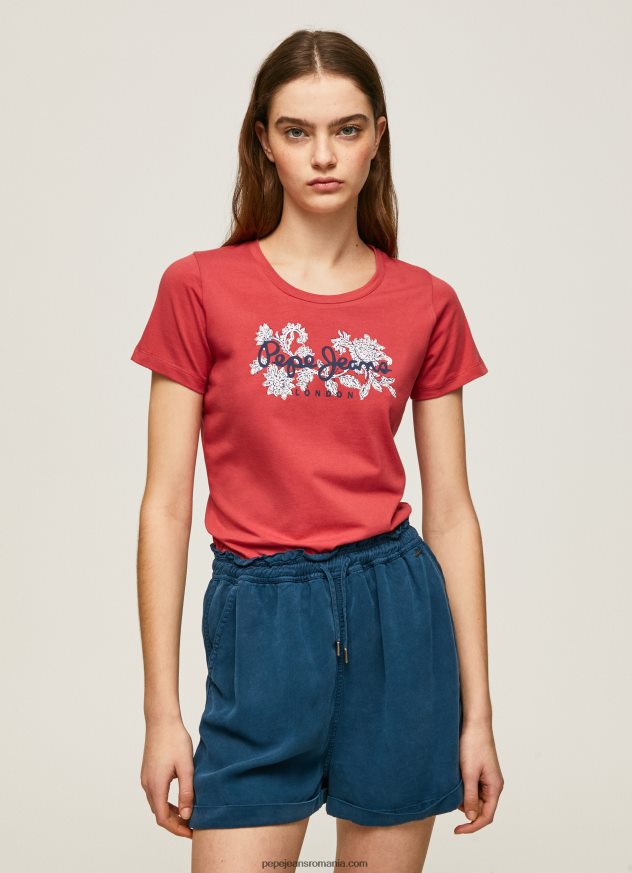 tricou din lycra cu imprimeu cu logo femei Pepe Jeans studio roșu 6Z0R46384