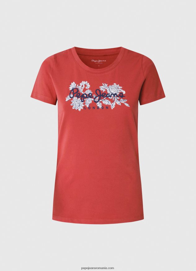 tricou din lycra cu imprimeu cu logo femei Pepe Jeans studio roșu 6Z0R46384