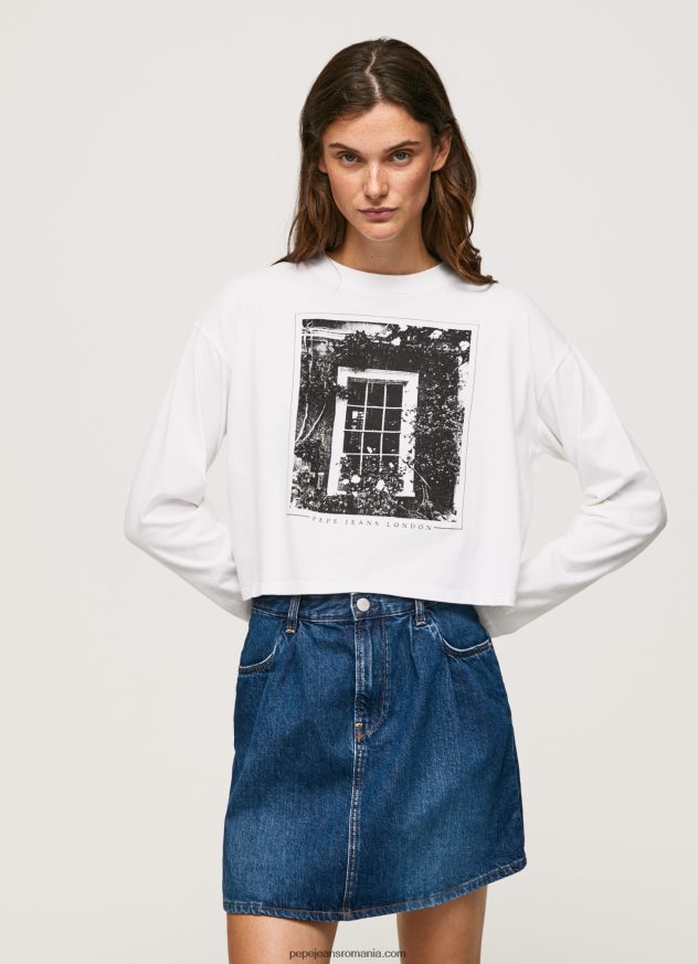 tricou imprimat cu maneca lunga femei Pepe Jeans alb 6Z0R46428