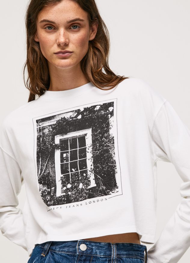 tricou imprimat cu maneca lunga femei Pepe Jeans alb 6Z0R46428