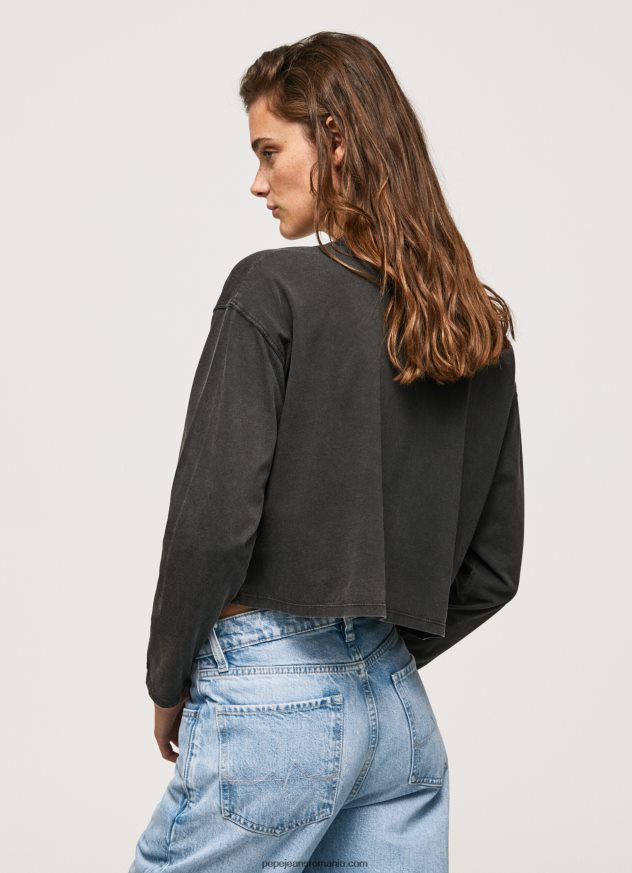 tricou imprimat cu maneca lunga femei Pepe Jeans negru spalat 6Z0R46427