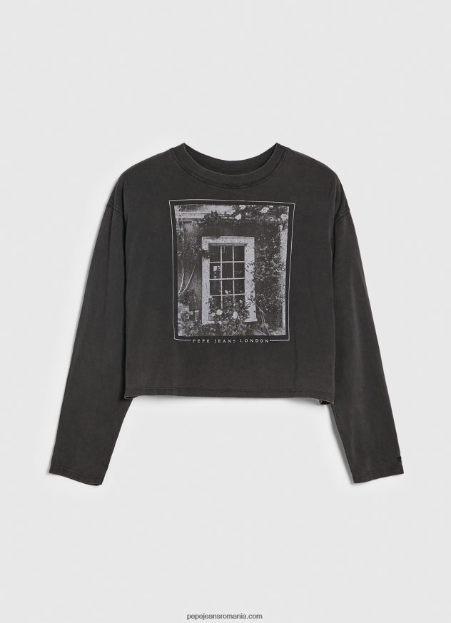 tricou imprimat cu maneca lunga femei Pepe Jeans negru spalat 6Z0R46427