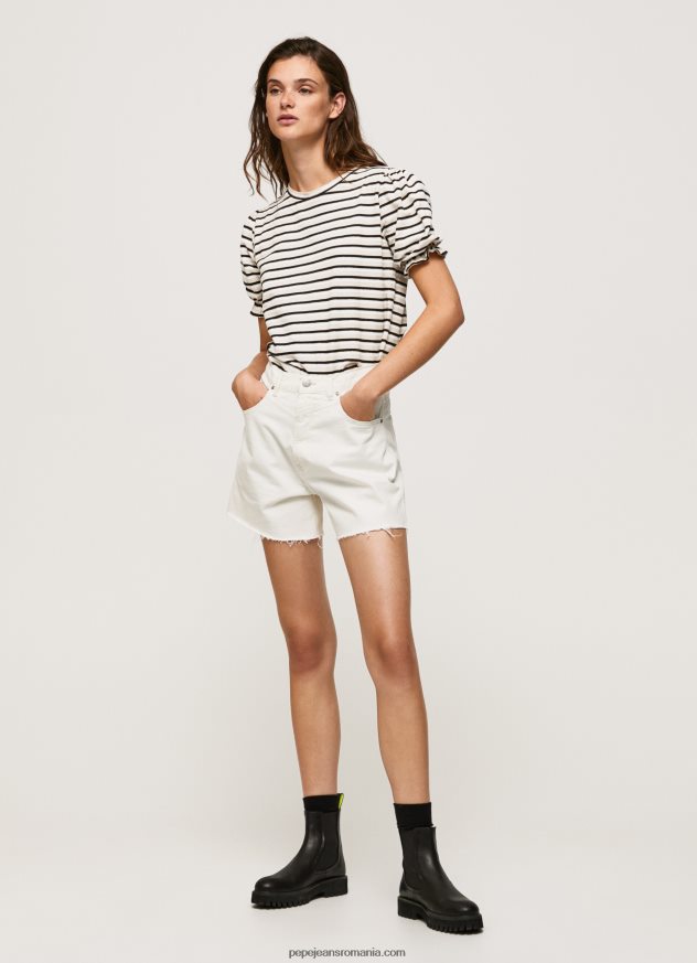 tricou în dungi cu mâneci volane femei Pepe Jeans negru 6Z0R46391