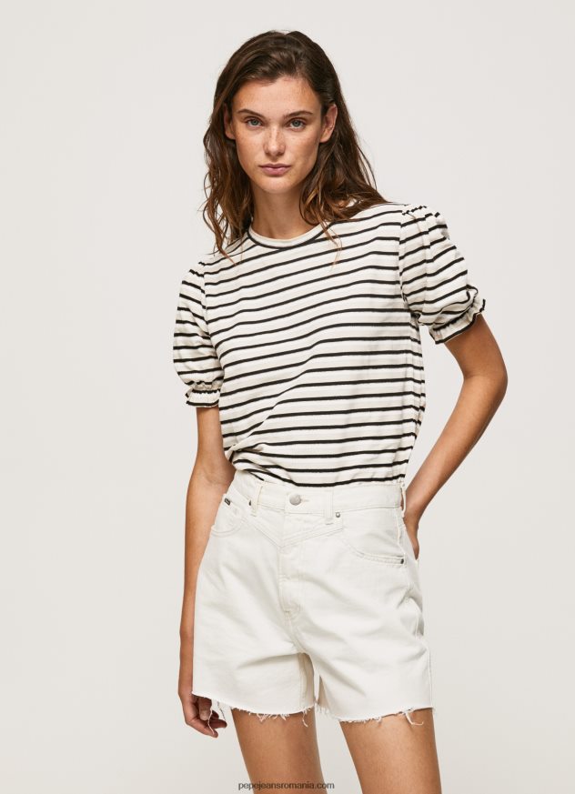 tricou în dungi cu mâneci volane femei Pepe Jeans negru 6Z0R46391