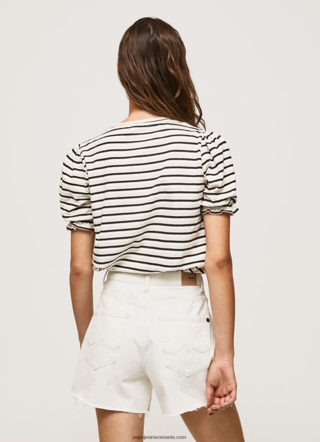 tricou în dungi cu mâneci volane femei Pepe Jeans negru 6Z0R46391