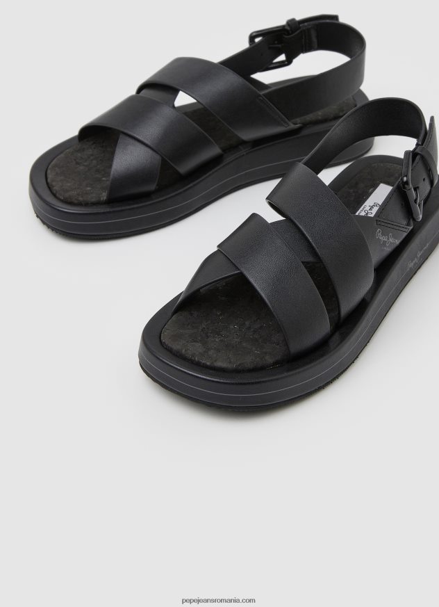 sandale cu pană bloc de vară femei Pepe Jeans negru 6Z0R46651
