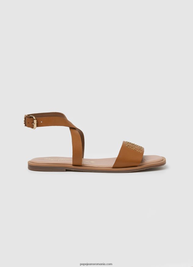sandale din piele irma log flat femei Pepe Jeans bronzat 6Z0R46660