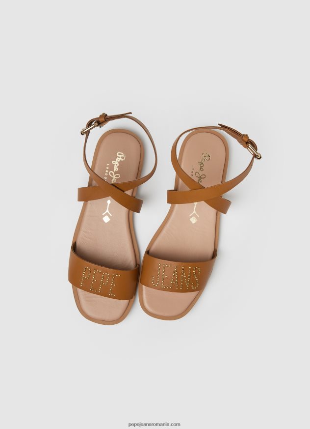sandale din piele irma log flat femei Pepe Jeans bronzat 6Z0R46660