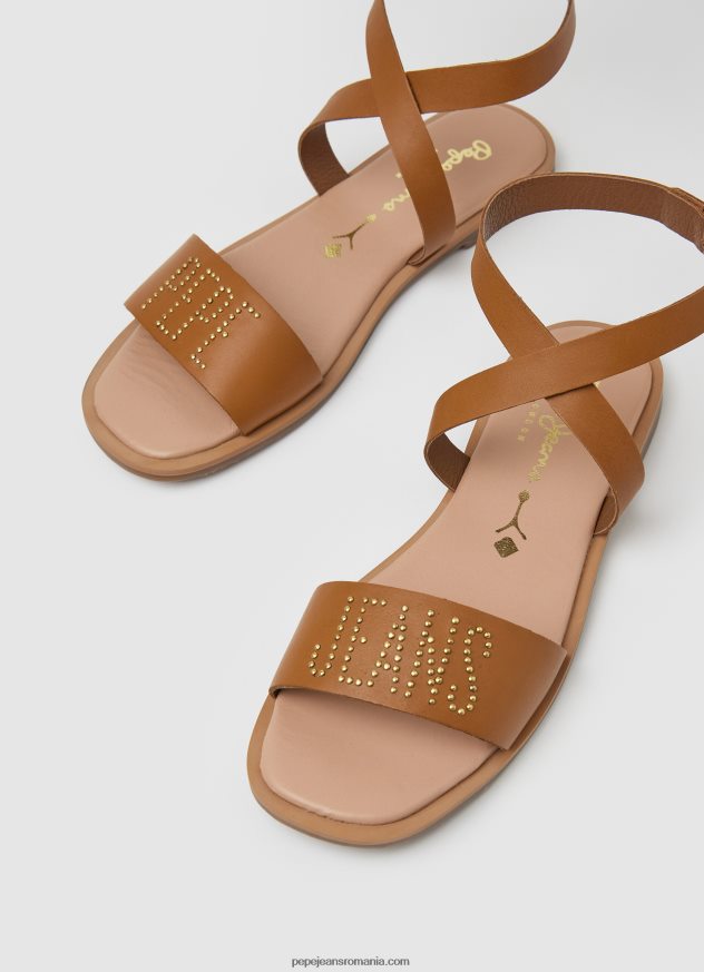 sandale din piele irma log flat femei Pepe Jeans bronzat 6Z0R46660