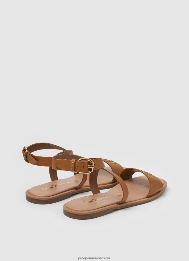 sandale din piele irma log flat femei Pepe Jeans bronzat 6Z0R46660