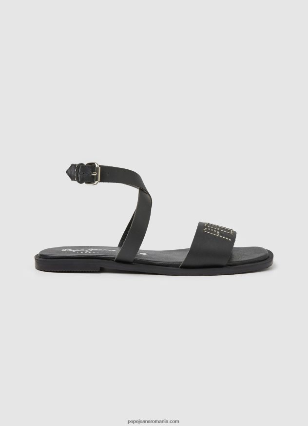 sandale din piele irma log flat femei Pepe Jeans negru 6Z0R46661