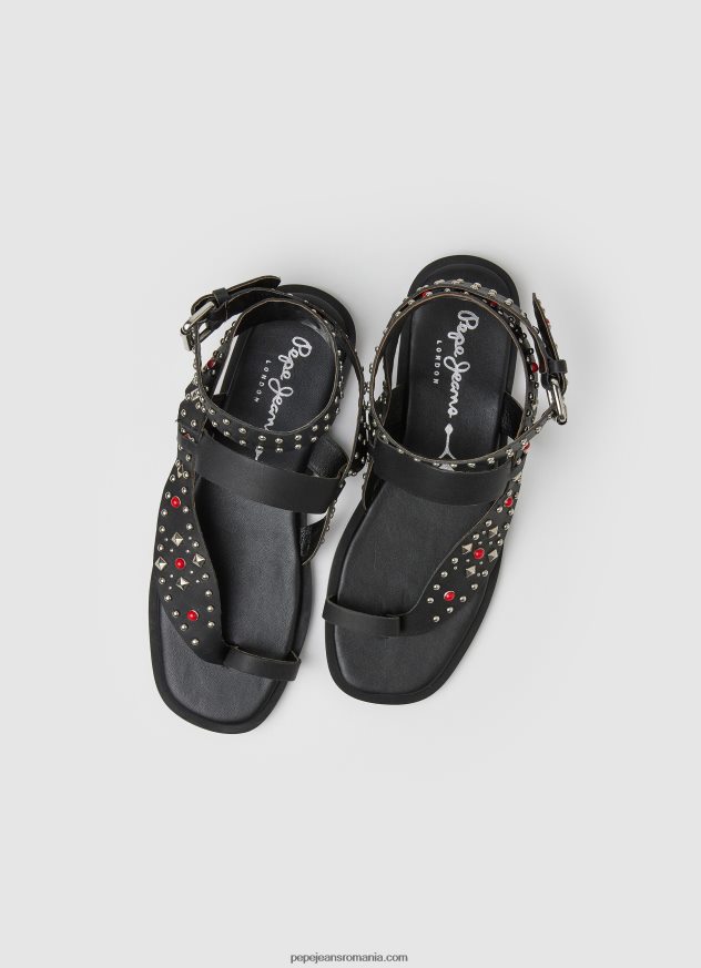 sandale etnice irma din piele femei Pepe Jeans negru 6Z0R46659