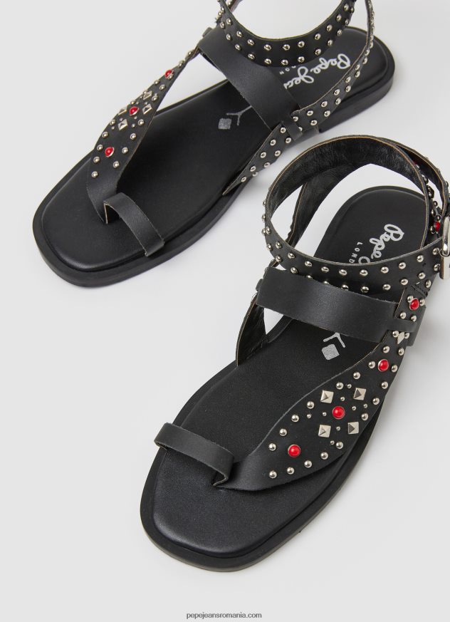 sandale etnice irma din piele femei Pepe Jeans negru 6Z0R46659