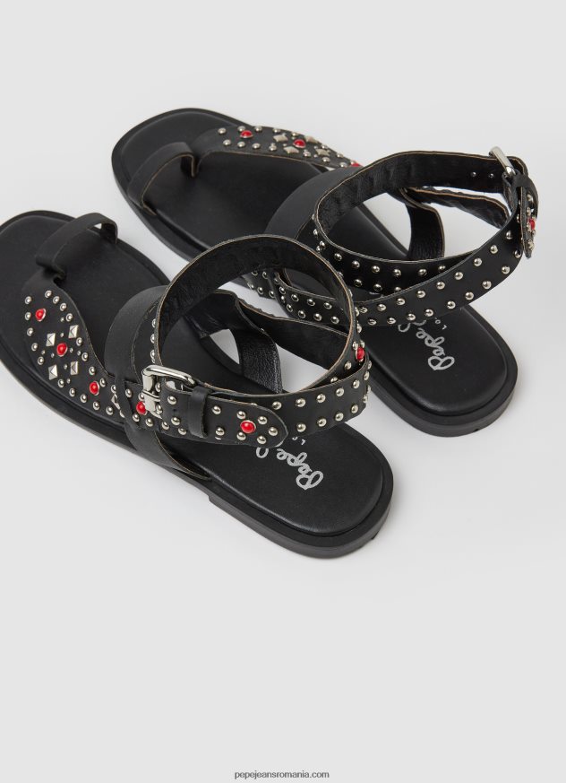 sandale etnice irma din piele femei Pepe Jeans negru 6Z0R46659