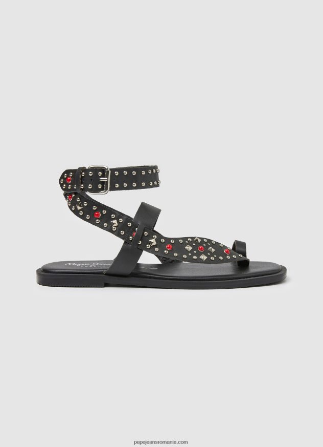 sandale irma din piele cu mai multe barete femei Pepe Jeans negru 6Z0R46663