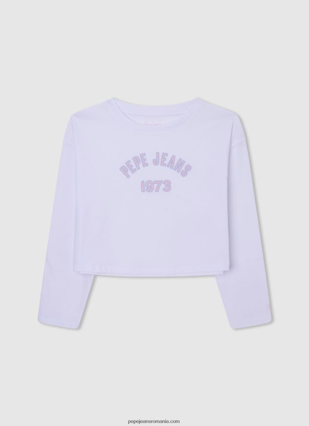 cămașă cu nervuri cu logo brodat fată Pepe Jeans alb 6Z0R461459