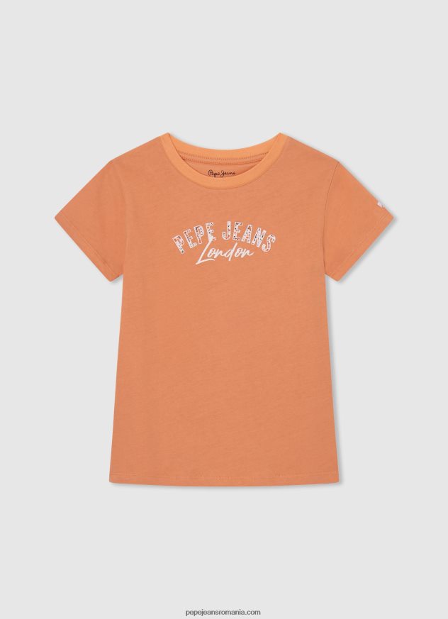 tricou cu imprimeu cu logo fată Pepe Jeans piersică 6Z0R461454
