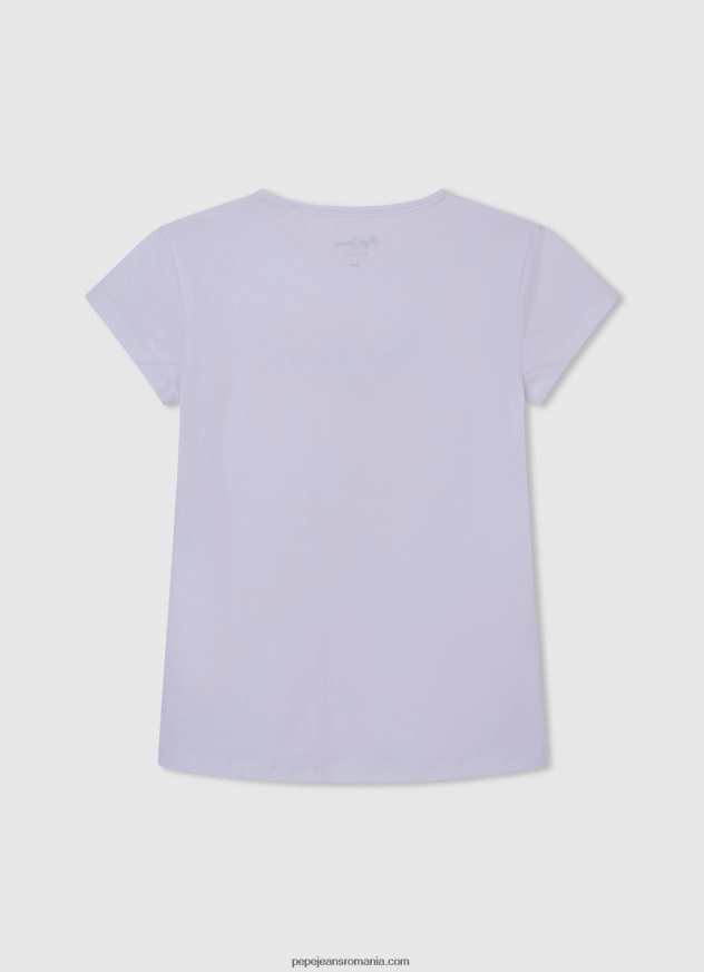 tricou cu logo cu sclipici fată Pepe Jeans alb 6Z0R461458
