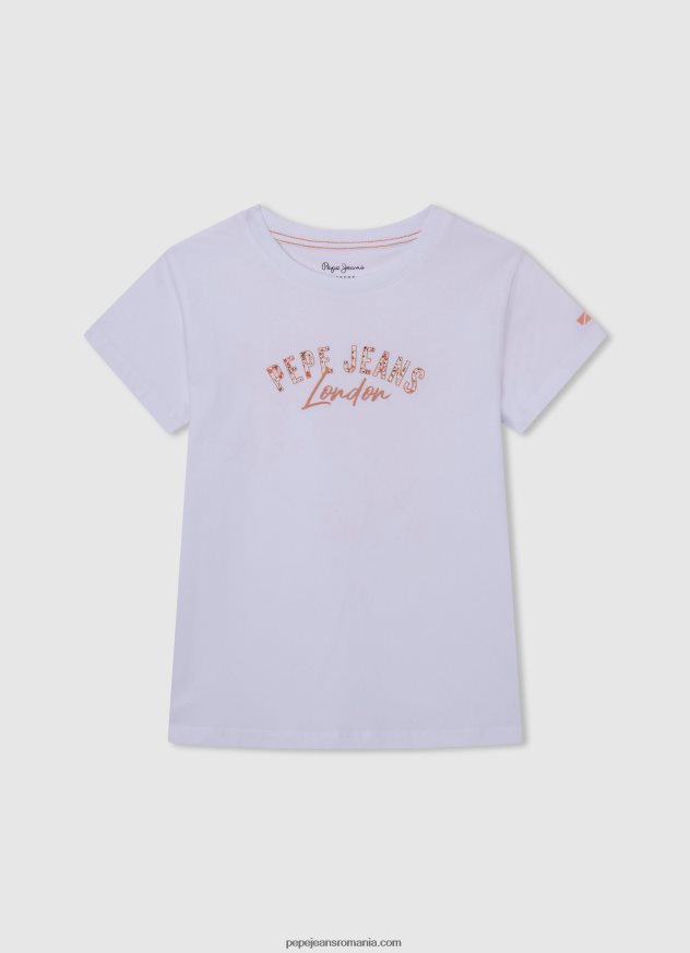 tricou cu logo cu sclipici fată Pepe Jeans alb 6Z0R461458
