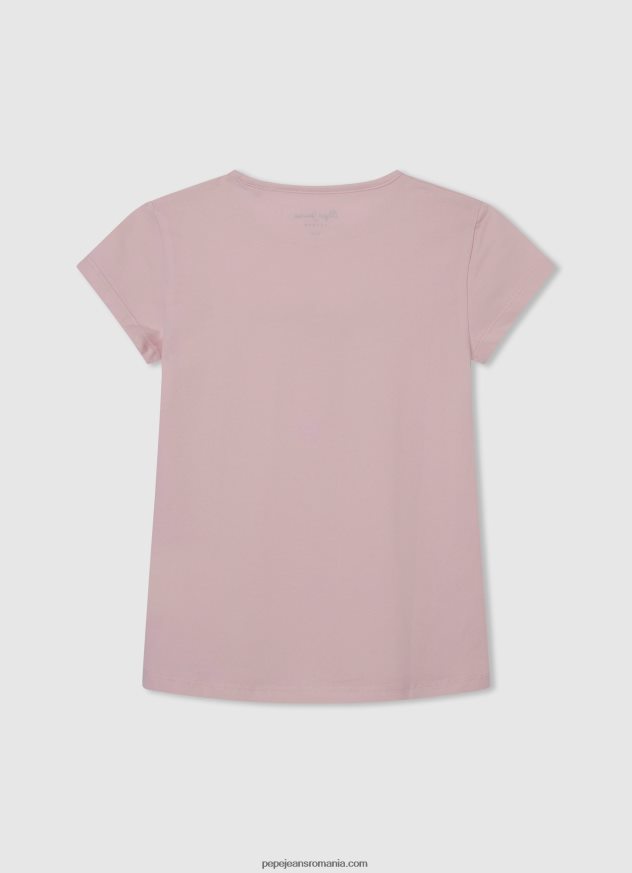 tricou cu logo cu sclipici fată Pepe Jeans roz moale 6Z0R461464