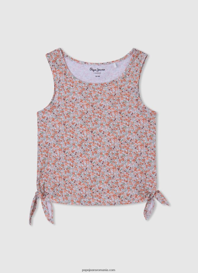 tricou cu mâneci florale fată Pepe Jeans piersică 6Z0R461435