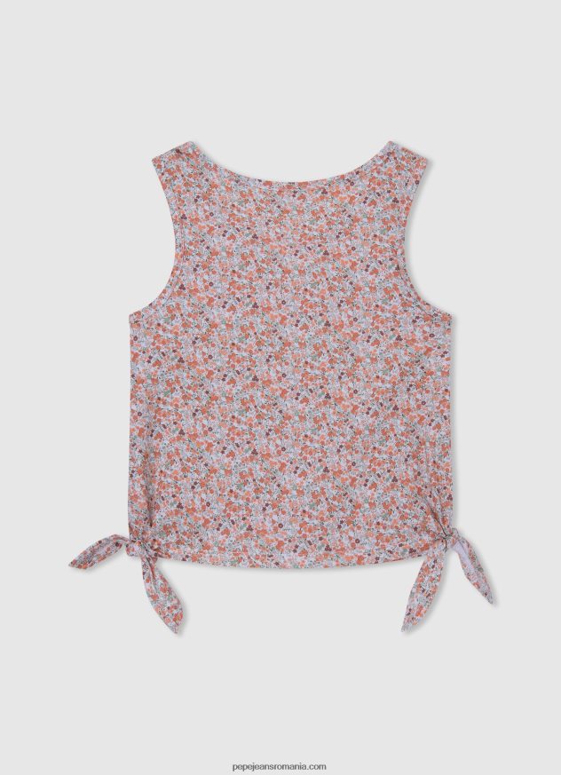 tricou cu mâneci florale fată Pepe Jeans piersică 6Z0R461435