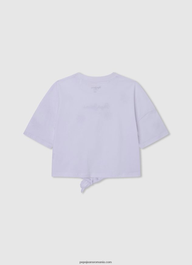 tricou cu strasuri florale fată Pepe Jeans alb 6Z0R461475
