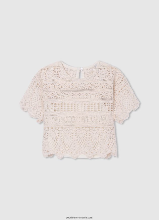 tricou cu strasuri florale fată Pepe Jeans alb 6Z0R461475