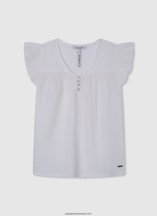 tricou cu strasuri florale fată Pepe Jeans alb 6Z0R461475